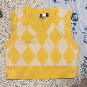 Divided Yellow and Cream Argyle V-Neck Sweater Vest